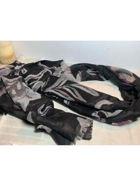 Womens Black and Gray Purple Scarf 35" x 80"
